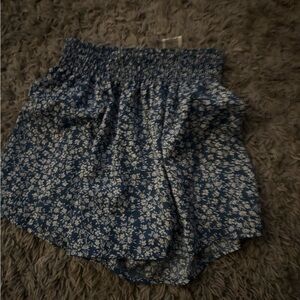 Blue Floral Print Shorts